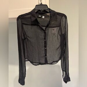 Urban Outfitters BDG  Sheer Chiffon Black Button-Up Blouse
